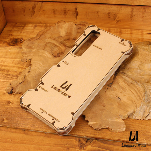 Xperia 1 IV ケース 木製 耐衝撃 ウッド wood case 木 本革 LUNBER ARMOR 5枚目の画像