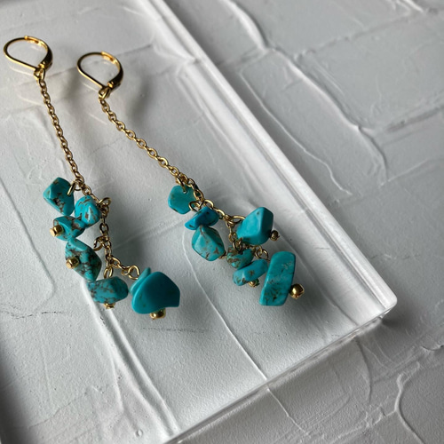 ピアス ターコイズ ロングピアス ゴールドチェーン サージカル