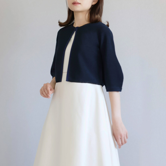 [針對夏季曬傷和降溫對策] Whole Garment 日本紙 3/4 袖短上衣 [海軍藍] 第2張的照片