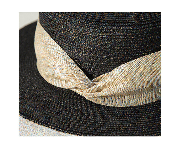 夏の日差しから守る麦わら帽子 フランス風レトロな編み上げフラットトップハット 女性用日よけ帽子 スーパーファインストロー 17枚目の画像
