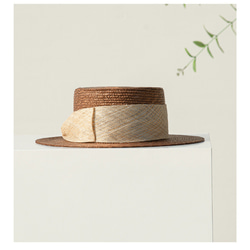 夏の日差しから守る麦わら帽子 フランス風レトロな編み上げフラットトップハット 女性用日よけ帽子 スーパーファインストロー 10枚目の画像