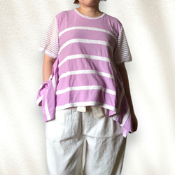 シースルー袖と揺れる裾がかわいいフィッシュテールTシャツ綿カットソーLサイズ 5枚目の画像