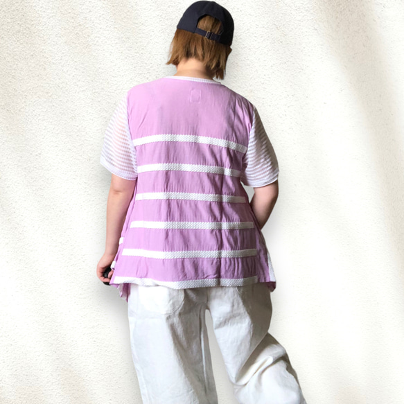 シースルー袖と揺れる裾がかわいいフィッシュテールTシャツ綿カットソーLサイズ 11枚目の画像