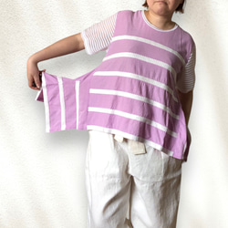 シースルー袖と揺れる裾がかわいいフィッシュテールTシャツ綿カットソーLサイズ 2枚目の画像