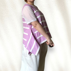 シースルー袖と揺れる裾がかわいいフィッシュテールTシャツ綿カットソーLサイズ 15枚目の画像