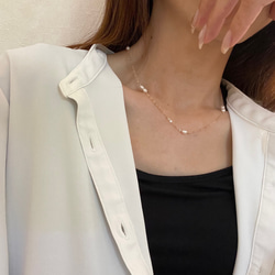 【ネックレス】14kgf 煌めく艶の淡水パールネックレス /シンプル/重ね付け/夏/dot Pearl necklace 2枚目の画像
