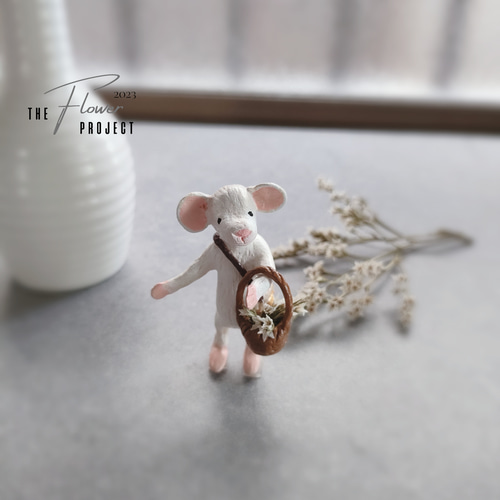 アート　ネズミ　ドライフラワー　置物　インテリア　工芸品　美術品　A1383 アート ネズミ ドライフラワー 置物 インテリア 工芸品 美術品 A1383