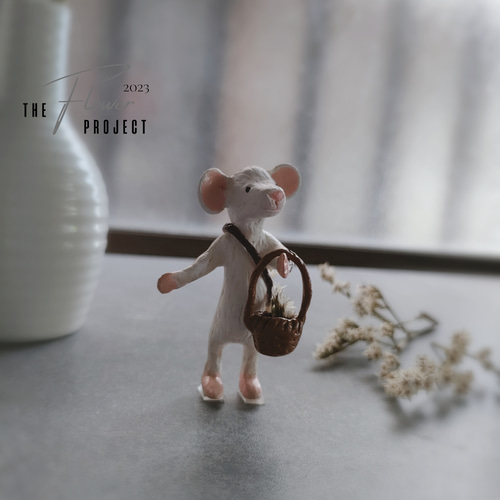 ねずみ 2 ミニチュア オブジェ 置物 粘土 ドライフラワー 立体