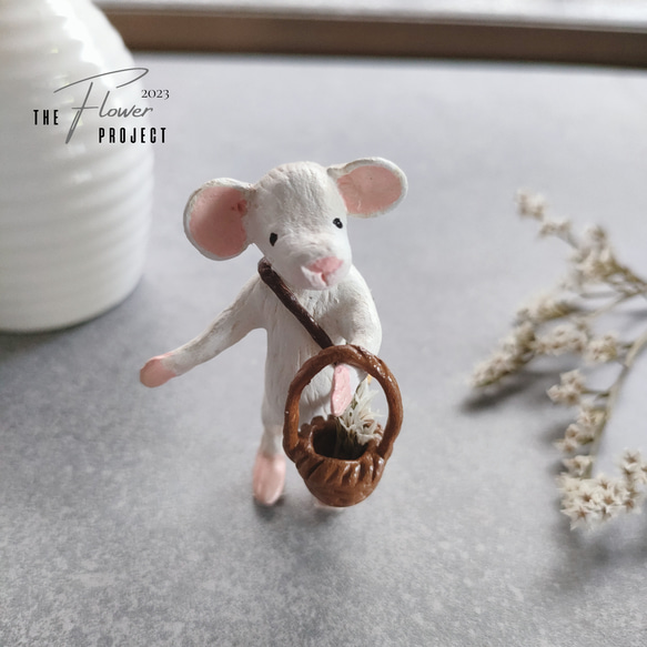 アート　ネズミ　ドライフラワー　置物　インテリア　工芸品　美術品　A1383 アート ネズミ ドライフラワー 置物 インテリア 工芸品 美術品 A1383