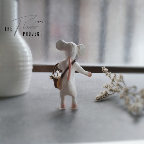 ねずみ 2 ミニチュア オブジェ 置物 粘土 ドライフラワー 立体