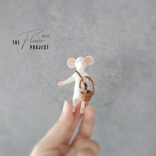 アート　ネズミ　ドライフラワー　置物　インテリア　工芸品　美術品　A1383 ねずみ 2 ミニチュア オブジェ 置物 粘土 ドライフラワー 立体