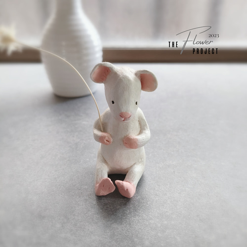 ねずみ 2 ミニチュア オブジェ 置物 粘土 ドライフラワー ねずみ