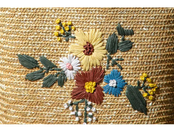 手刺繍草編みバッグ かご トート ショルダー バッグ 5枚目の画像