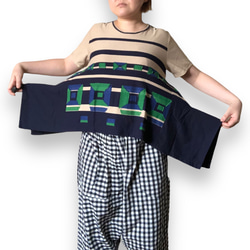 揺れる裾が特徴マルチボーダーレトロ柄フィッシュテールTシャツ綿カットソーMサイズ 14枚目の画像