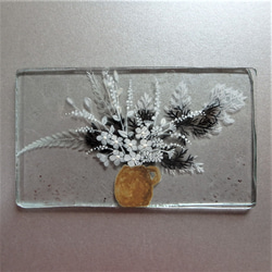 【花びん-茶】GLASS白灰釉mini絵画　スタンド付き　インテリア　野の花　一点物 7枚目の画像