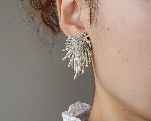 シルバービーズタッセルイヤリング / ピアス ウェディングアクセサリー