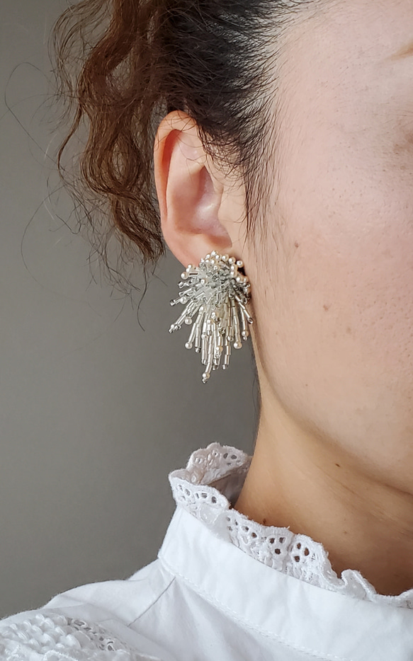 036＊クリア 黄緑ゴールド レトロ チェーン ピアス イヤリング 033