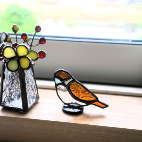 ステンドグラスサンキャッチャー・すずめ(受注制作) サンキャッチャー