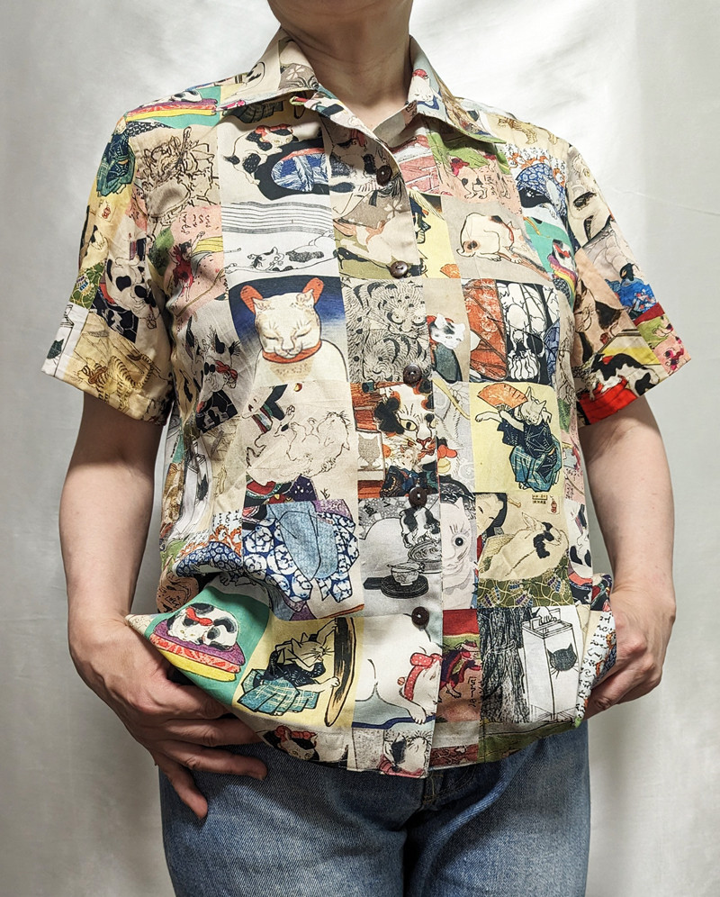 CHIGRACCI「 ニャロハシャツ 」猫柄アロハシャツ 　浮世絵モンスターキャット柄　レディースサイズ