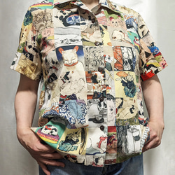 CHIGRACCI「 ニャロハシャツ 」猫柄アロハシャツ 　浮世絵モンスターキャット柄　レディースサイズ 1枚目の画像