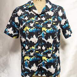 CHIGRACCI「 ニャロハシャツ 」猫柄アロハシャツ 　オリジナルプリント　はちわれちゃん柄　レディースサイズ 3枚目の画像