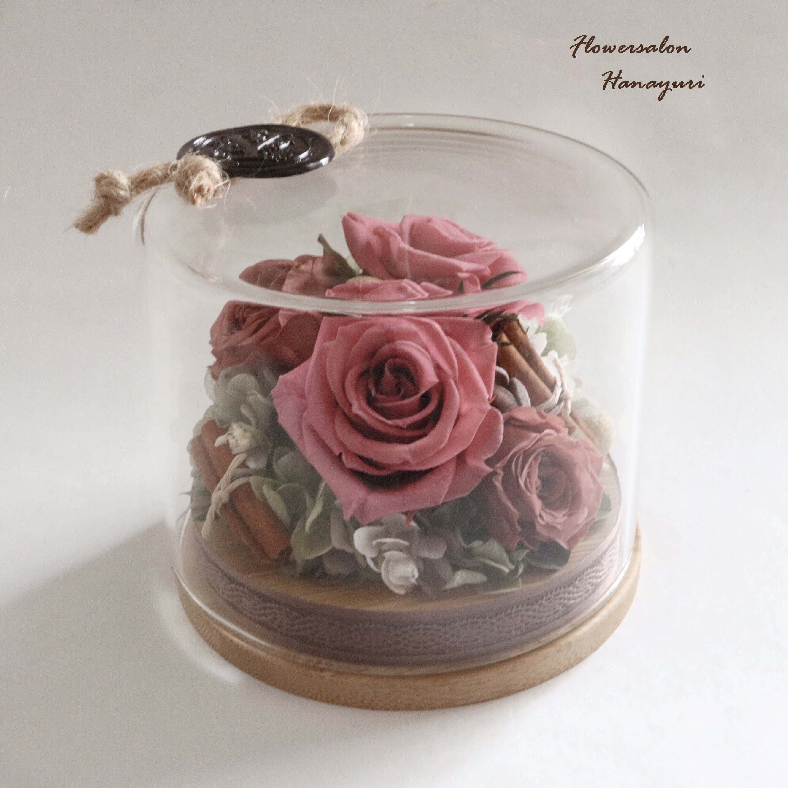 プリザーブドフラワー　ボトルフラワー　ガラスドーム　cafeピンク