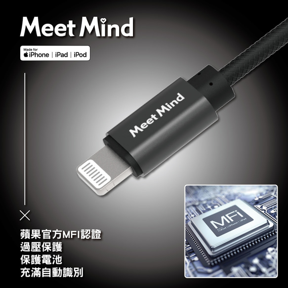 Meet Mind Apple Type-C to Lightning MFi 強化漁網編織線1.2M 第10張的照片