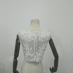 高質量！婚紗波萊羅短上衣米白色無袖珍珠新娘/婚禮可定制 第6張的照片