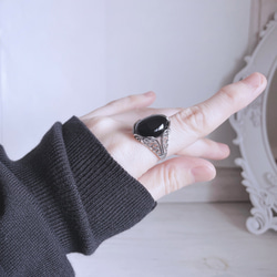silver925　ブラックオニキス　リング　＊　大粒　指輪　天然石　フリーサイズ　黒 3枚目の画像