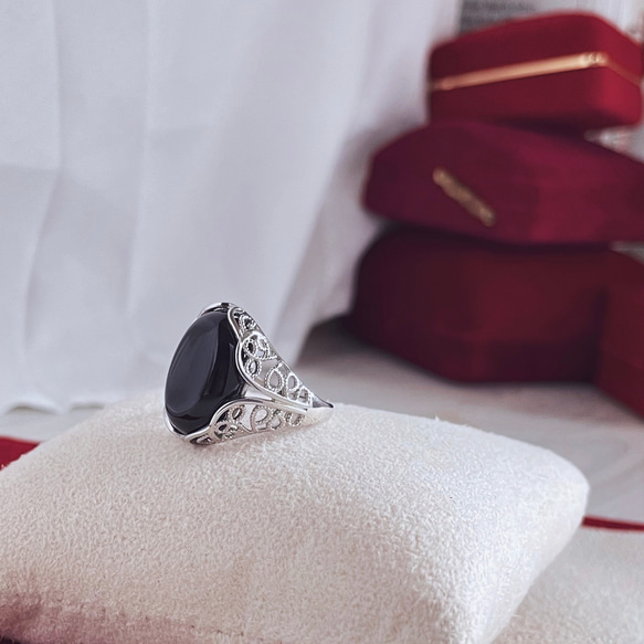silver925　ブラックオニキス　リング　＊　大粒　指輪　天然石　フリーサイズ　黒 10枚目の画像