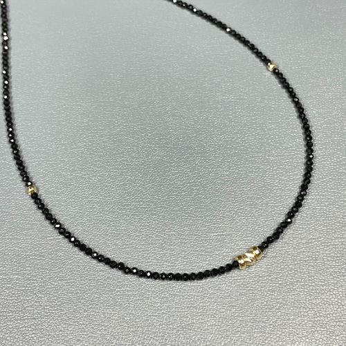 K18WG ネックレス 黒と銀のビーズ 純チタン製 ビーズネックレス スポーツ ボールネックレス