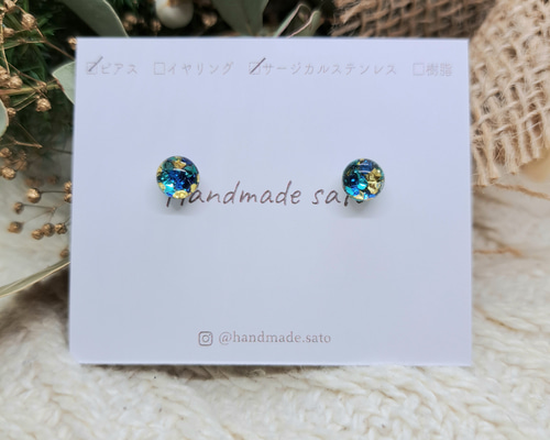 革花アクセサリー　ブルーポピーのピアス　ハンドメイド　304サージカルステンレス 革花アクセサリー ブルーポピーのピアス ハンドメイド 304サージカル