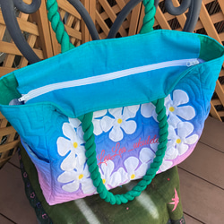 ハワイアンキルト　プルメリアの大きめトートバッグピンクグラデーションD受注製作 7枚目の画像