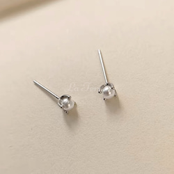 金属アレルギー対応　極小3mm 4mm 5mm　つけっぱなしOK silver925一粒パールピアス 6枚目の画像