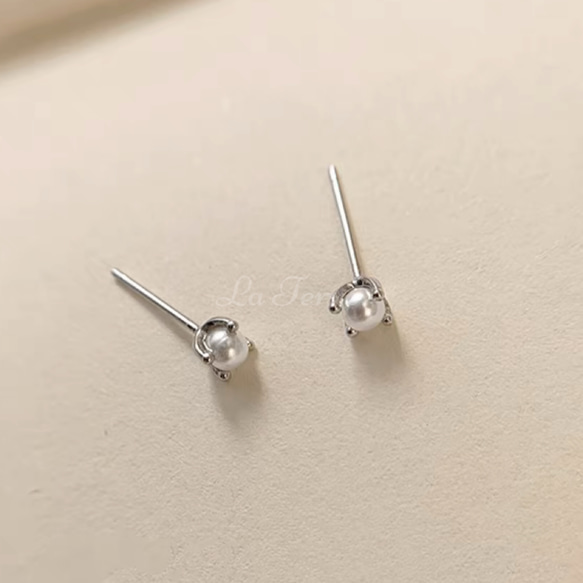 金属アレルギー対応　極小3mm 4mm 5mm　つけっぱなしOK silver925一粒パールピアス 6枚目の画像