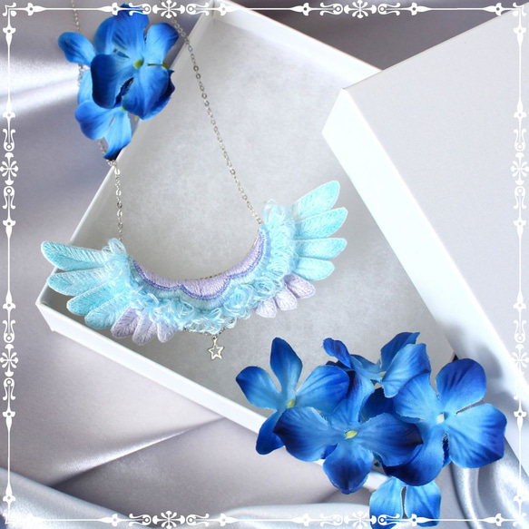立体刺繍/鳥の羽根＊Goddess of Mirage＊刺繍ネックレス単品