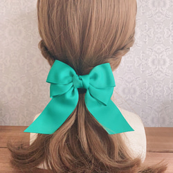 ビッグダブルリボン エメラルドグリーン 緑 リボンヘアアクセサリー
