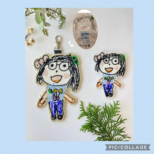 子供の絵/ビーズ刺繍/手描き/似顔絵/敬老の日/母の日/父の日 