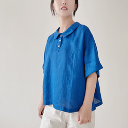 【夏の支度】100%リネン*両面着用ブラウス/定番ポロネック/三粒ボタン*2色展開*T-98 CR 7枚目の画像