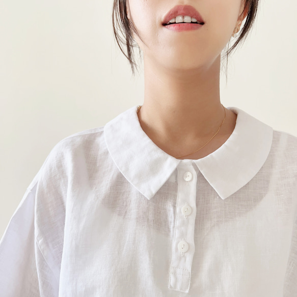 【夏の支度】100%リネン*両面着用ブラウス/定番ポロネック/三粒ボタン*2色展開*T-98 CR 18枚目の画像