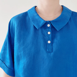 【夏の支度】100%リネン*両面着用ブラウス/定番ポロネック/三粒ボタン*2色展開*T-98 CR 4枚目の画像