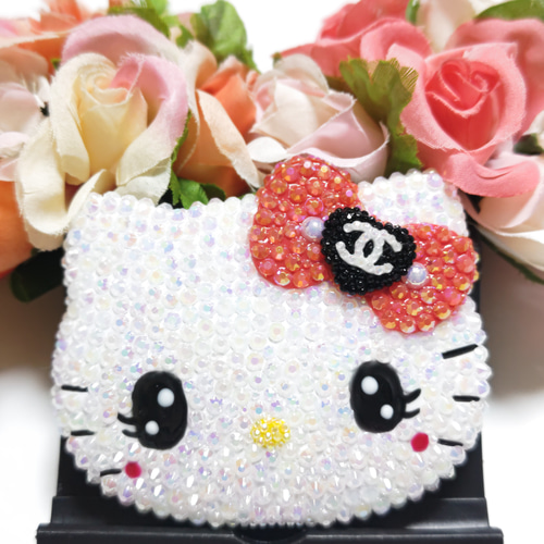 ♡デカ目キティちゃん☆ミラーコームレッド☆オリジナルハンドメイド