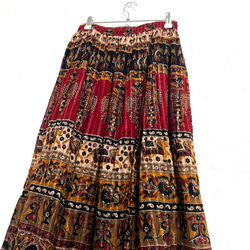 【タイムセール】インド綿サマースカート レッド×ブラック 5枚目の画像