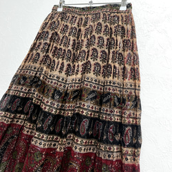 【タイムセール】インド綿サマースカート ブラウン×ブラック 3枚目の画像