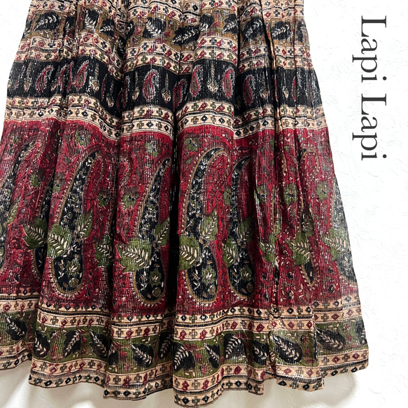 【タイムセール】インド綿サマースカート ブラウン×ブラック 2枚目の画像