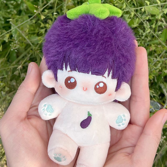 10cm 無属性 ぬいぐるみ 着せ替えぬいぐるみ 紫の髪と茶色の目綿人形