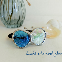 レジンヘアゴム ステンドグラス ブルー 金箔 ゴールド お花 レジン