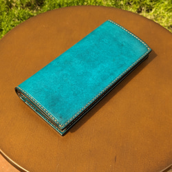 レザー　本革　ロングウォレット(長財布） ターコイズブルー 3枚目の画像
