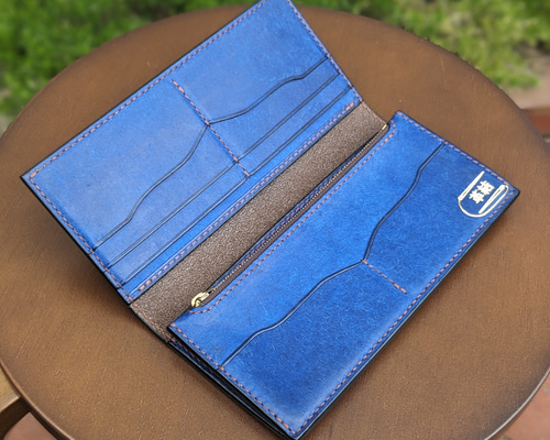 レザー 本革 ロングウォレット(長財布） ブルー 長財布 アトリエ革結