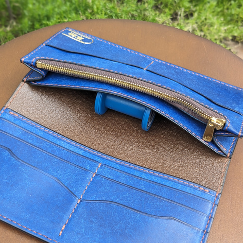 レザー 本革 ロングウォレット(長財布） ブルー 長財布 アトリエ革結